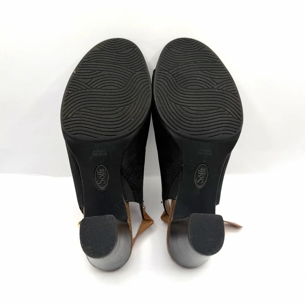 Söfft 11M Black Leather Block Heel Peep Toe Slingback Sandals - Picture 8 of 9